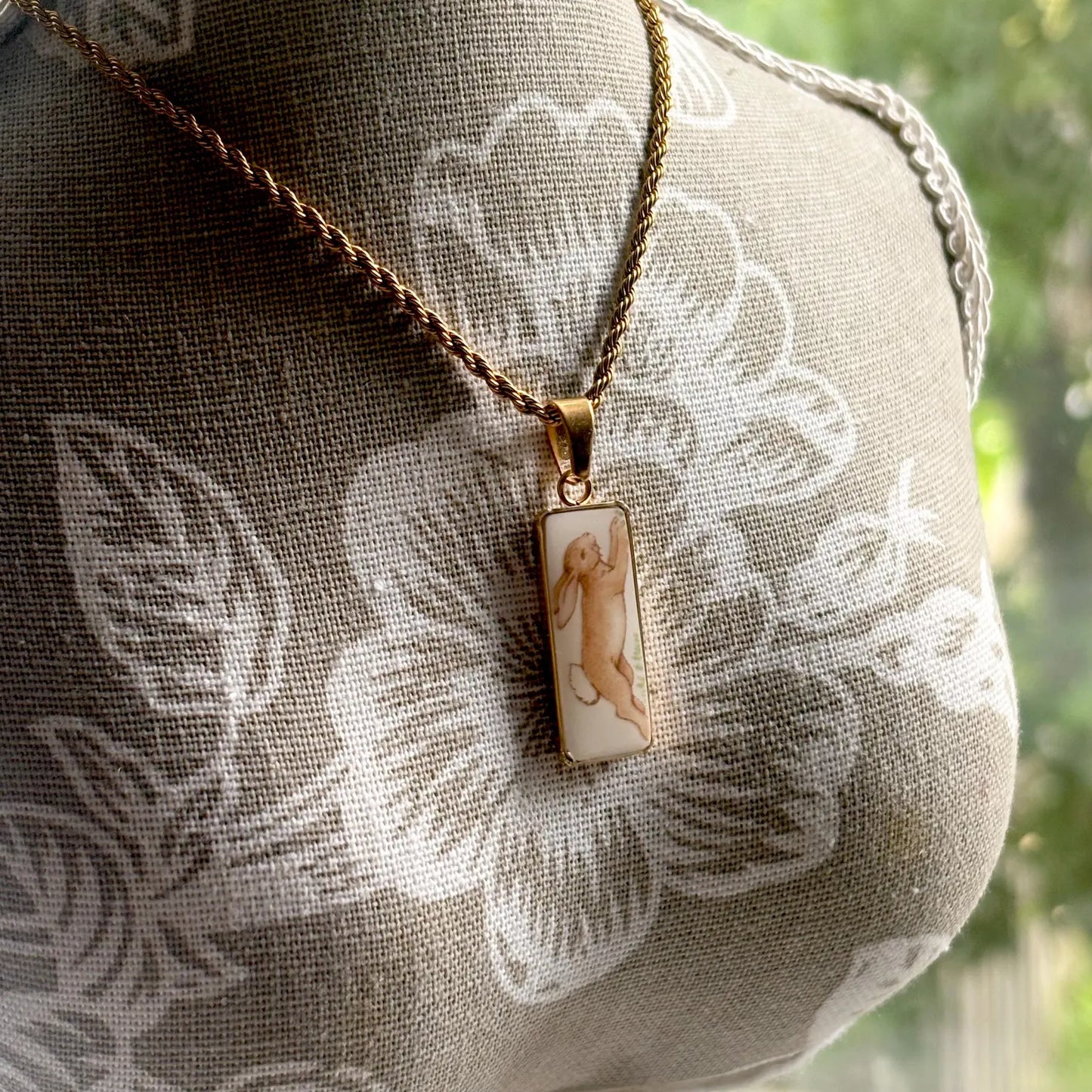 Vintage Bunnykins Rectangle Broken China Necklace