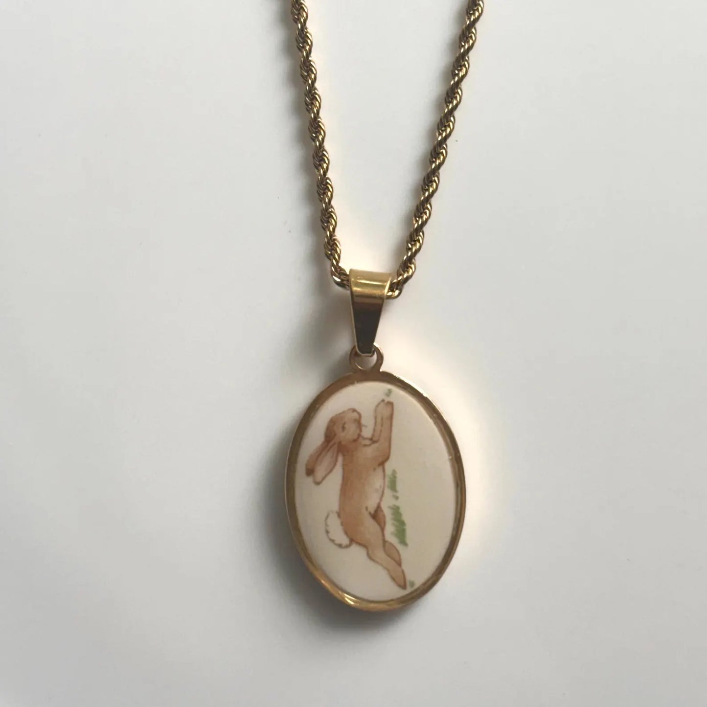 Vintage Bunnykins Oval Broken China Necklace