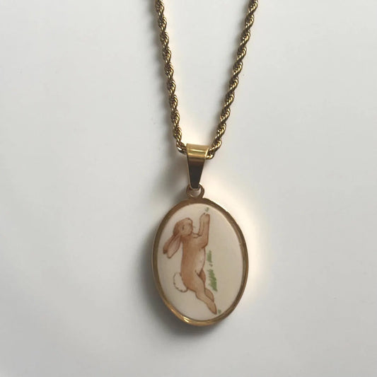 Vintage Bunnykins Oval Broken China Necklace