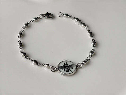 Handmade Bee Porcelain Adjustable Bracelet - Silver