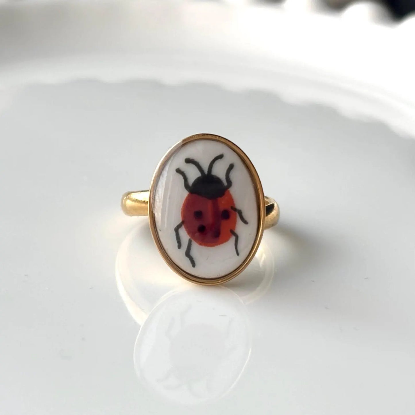 Ladybug Ring Adjustable | Vintage Broken China Jewelry
