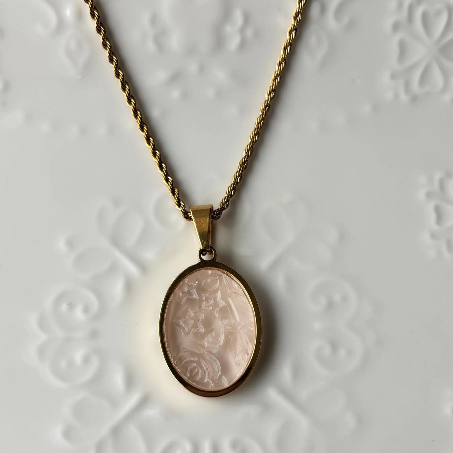 Oval Necklace | Pink Depression Glass