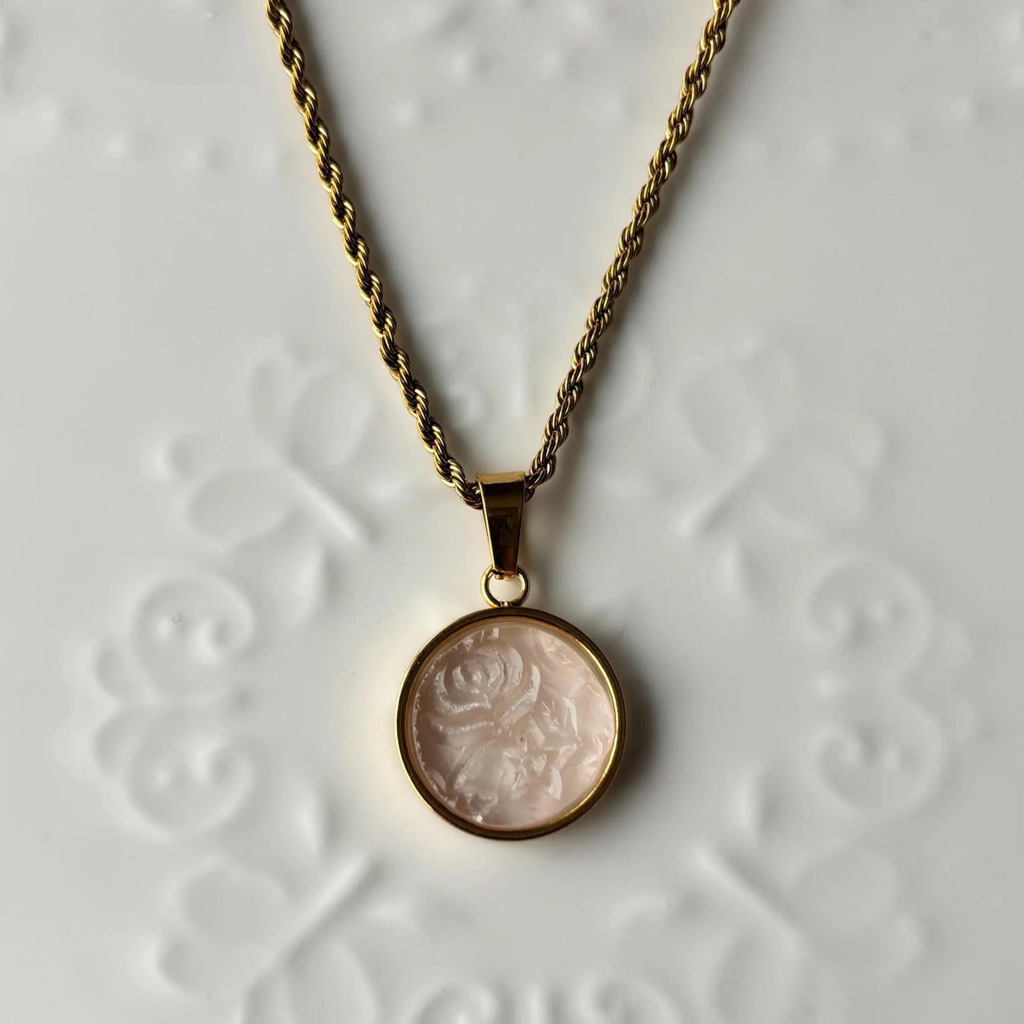 Round Necklace | Pink Depression Glass
