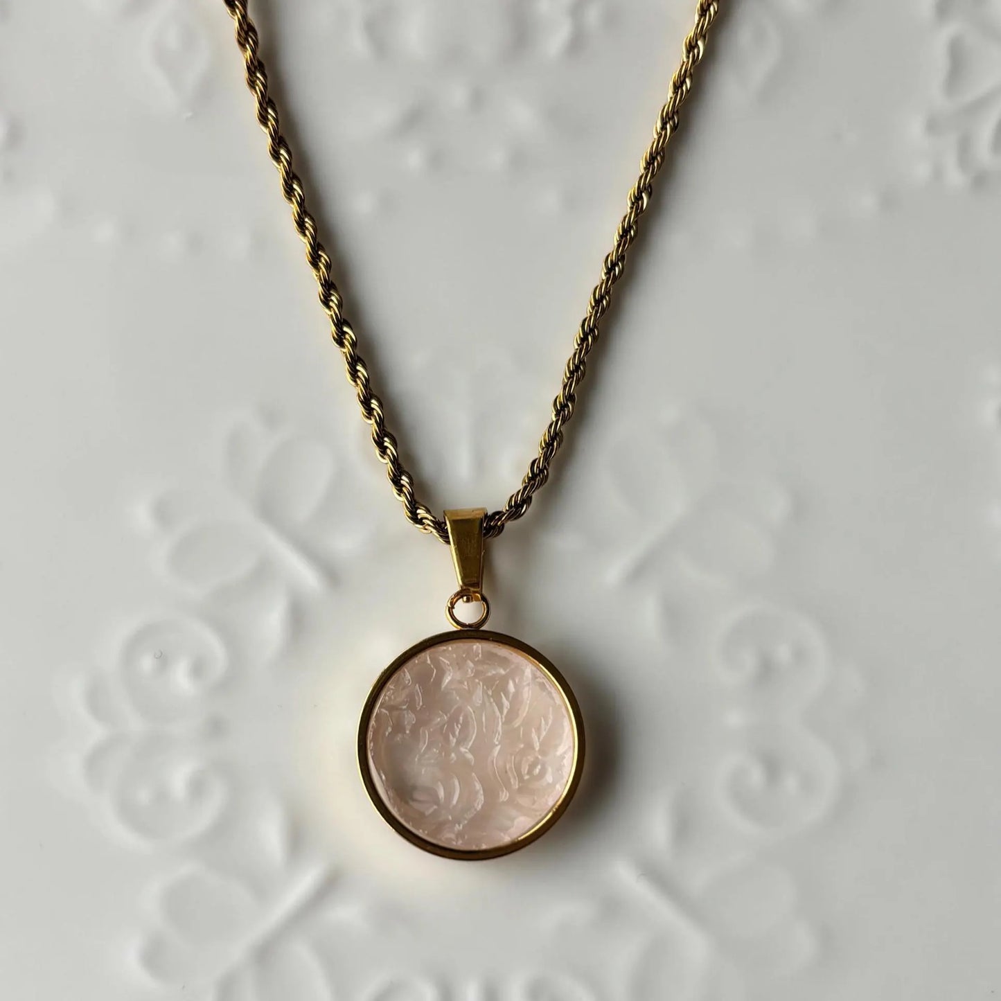 Round Necklace | Pink Depression Glass