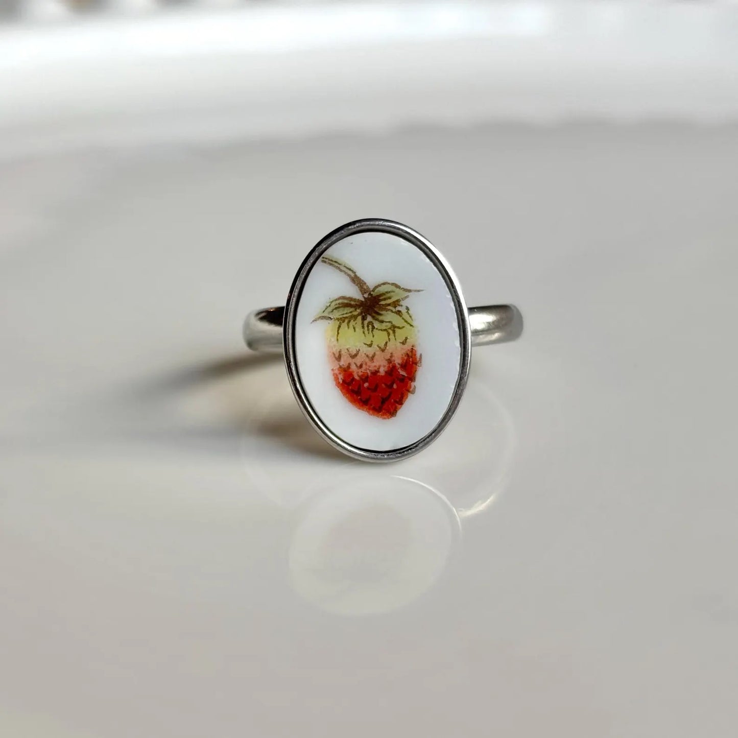 Strawberry Ring Adjustable | Vintage Broken China Jewelry