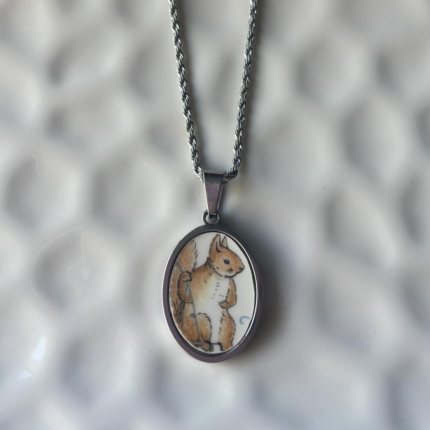 Squirrel Nutkin Peter Rabbit Vintage Broken China Necklace