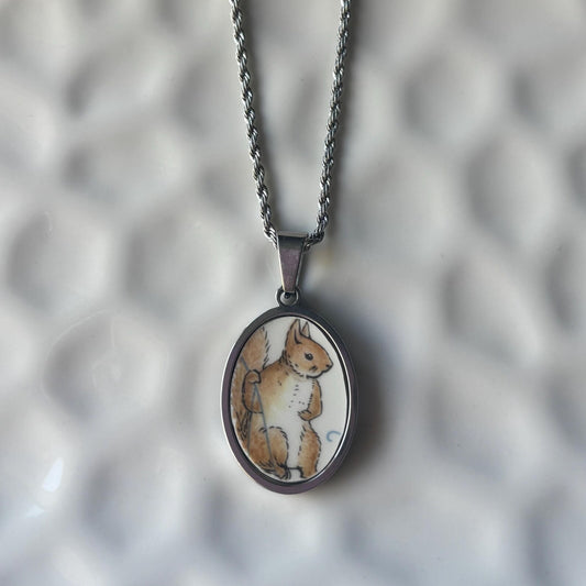 Squirrel Nutkin Peter Rabbit Vintage Broken China Necklace