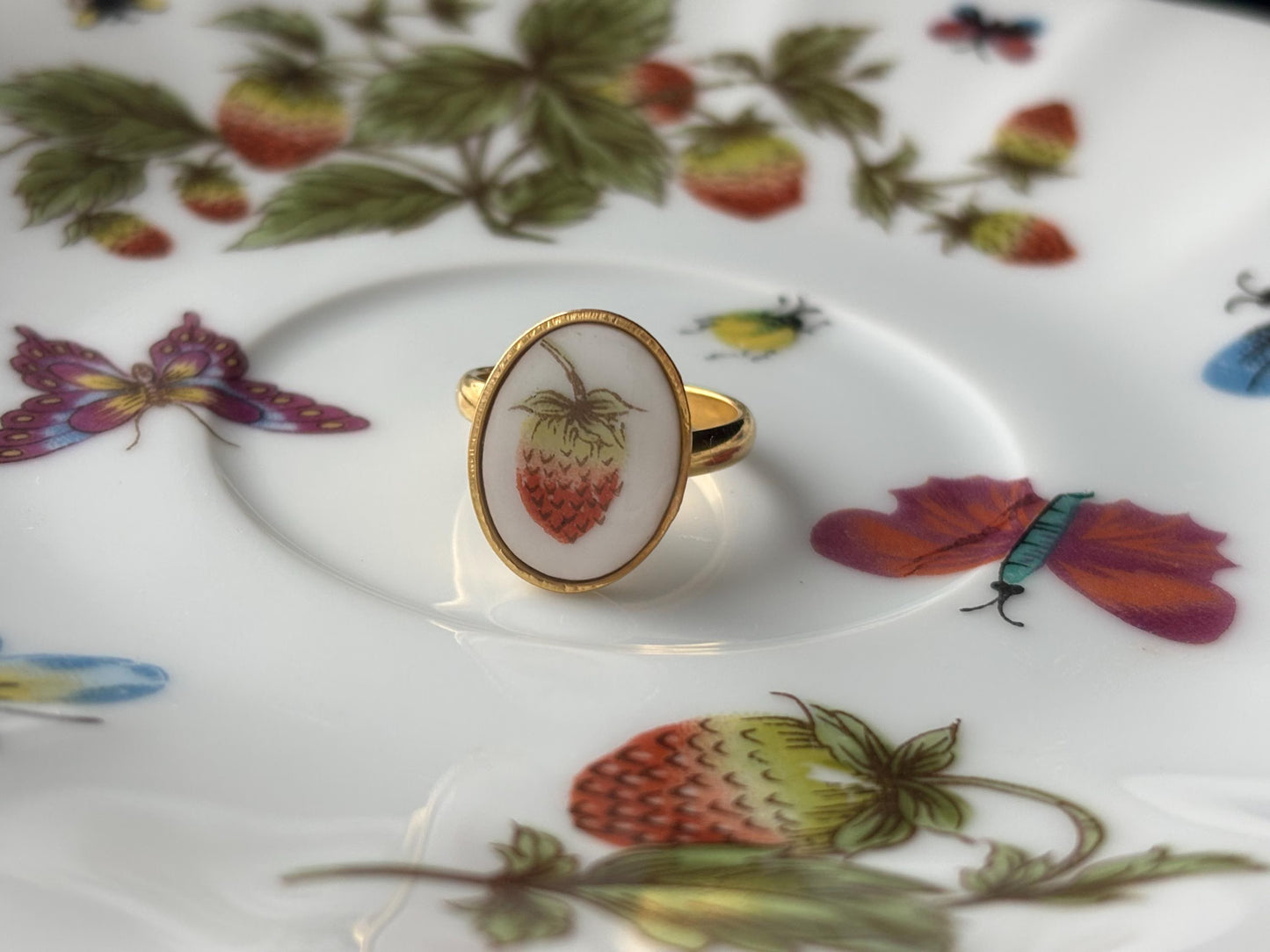 Strawberry Ring Adjustable | Vintage Broken China Jewelry
