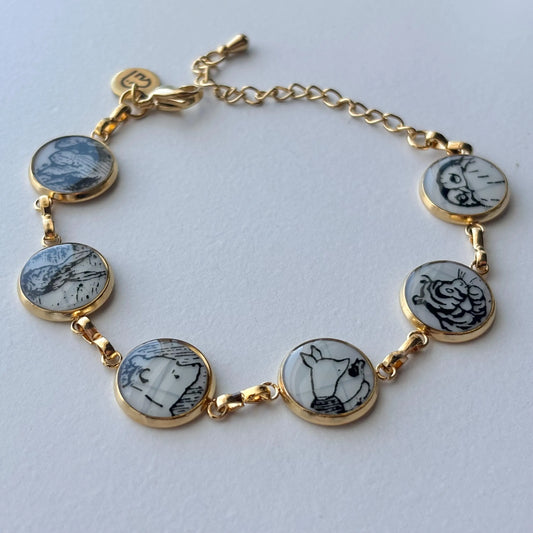 Winnie the Pooh Sketchbook Porcelain Charm Bracelet – Gold
